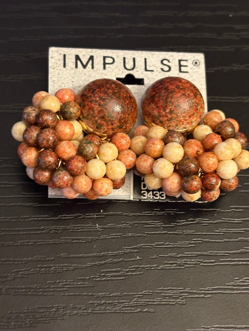 Vintage Impulse Cluster Earrings, NOS Beaded Clip-On